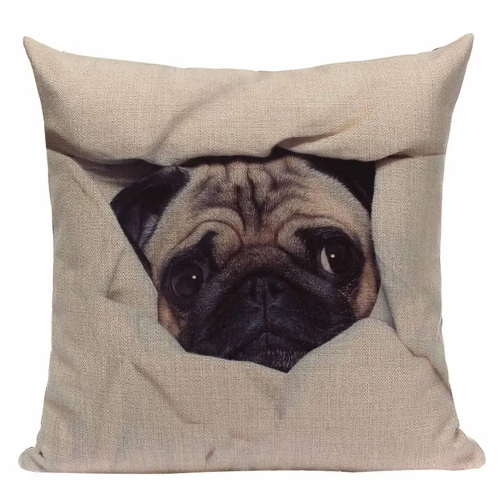 

Льняная наволочка с принтом мопса Pumelo Tree