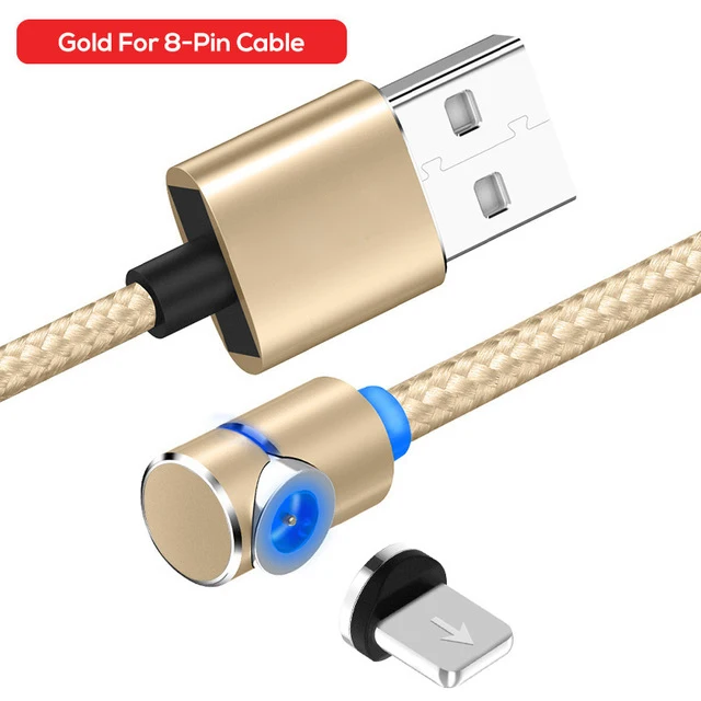 Gold for iphone Gusima L-Line Магнитный зарядный кабель, 90 градусов светодиодный кабель для iPhone X 8 7 6 Plus и кабель Micro USB и кабель usb type-C USB C - Цвет: Gold for iphone