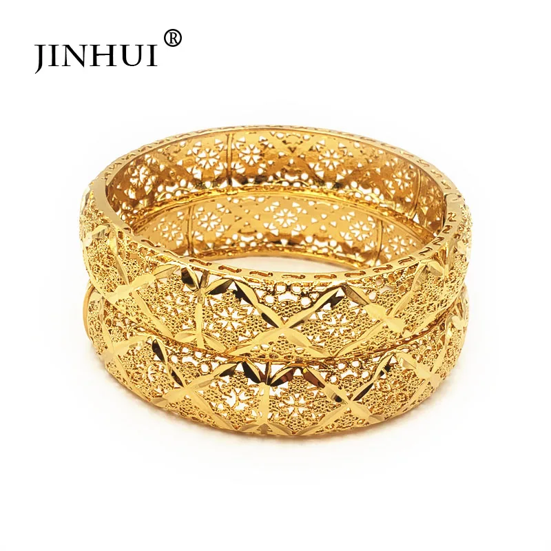 New Fashion lady Luxury Gold Color Jewelry Bangles Ethiopian African Women Dubai Bracelet Party wedding Gifts bridal Ramadan - Metal Color: Only 2 pcs