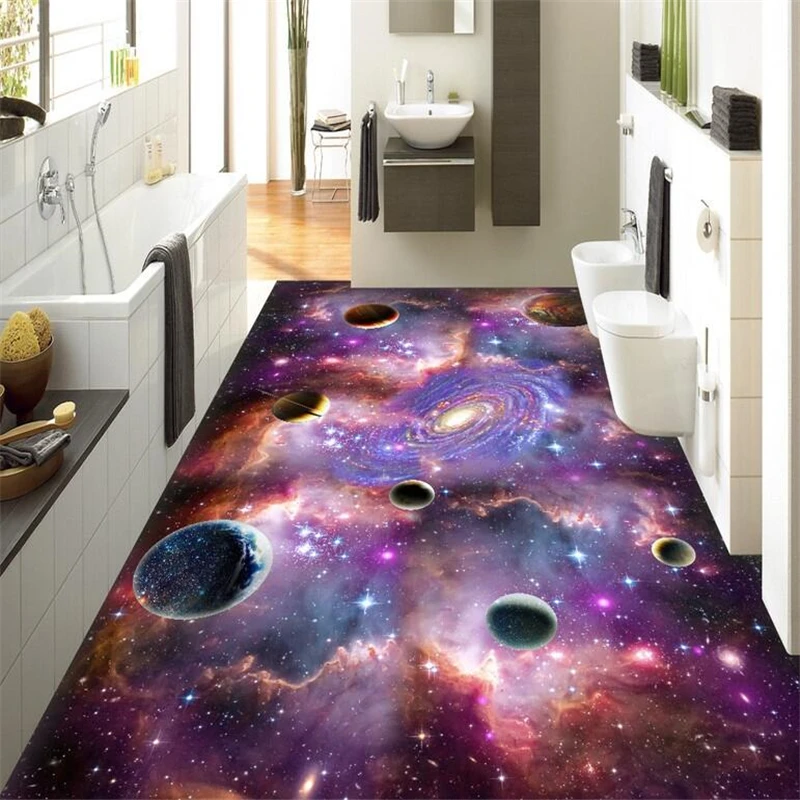 

beibehang Custom floor painting 3d living room bedroom cosmic starry galaxy 3D mall floor tile wall papers home decor flooring