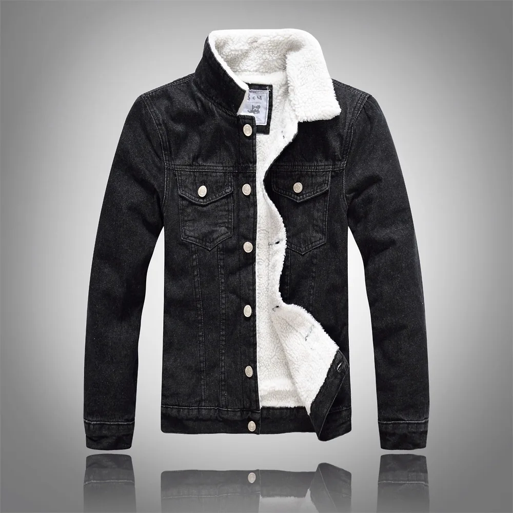 

Hot Sale Winter Mens Plus Velvet Cotton Denim Jacket Male Thick Warm Lined Fleece Jeans Jackets Black Slim Jeans Coat Top M-5XL