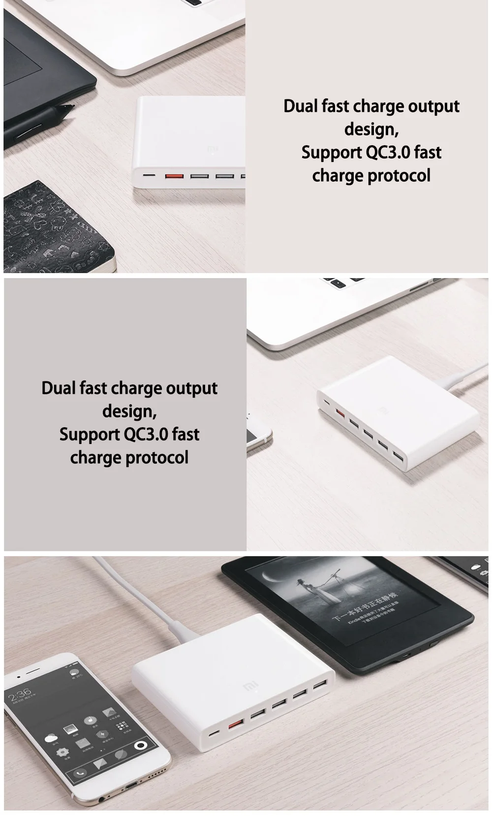 Xiaomi Mi Быстрая зарядка QC 3,0 портативное USB зарядное устройство 2 4 6 портов Макс 60 Вт 35 Вт type-C выходное USB-C для устройств планшет ПК телефон смарт