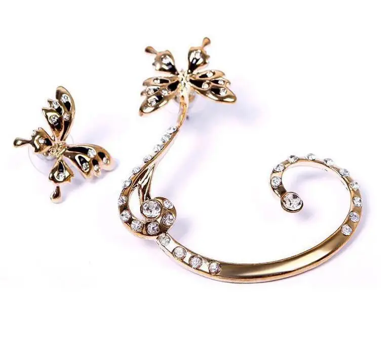 1 пара стразы серьги-каффы Для Пирсинга Ушей в виде бабочки для женщин модные