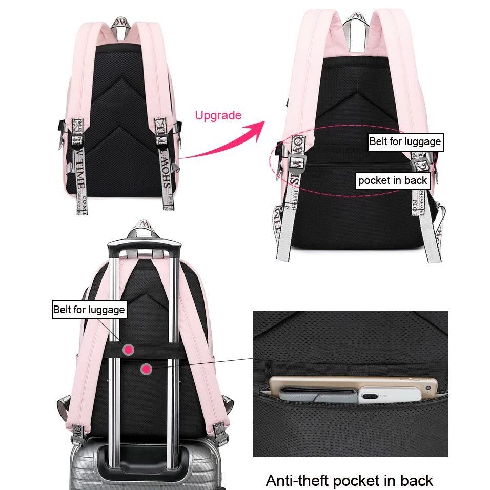 Модный женский рюкзак из парусины с usb-зарядкой школьная сумка для подростков