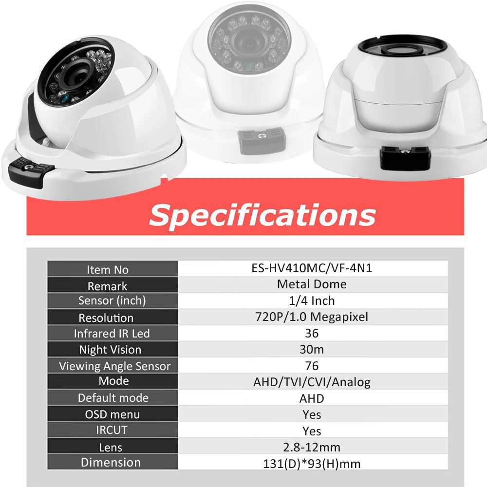 Evtevision 720 P камеры безопасности/AHD/TVI/CVI/CVBS Антивандальная купольная камера ИК 2.8-12 мм