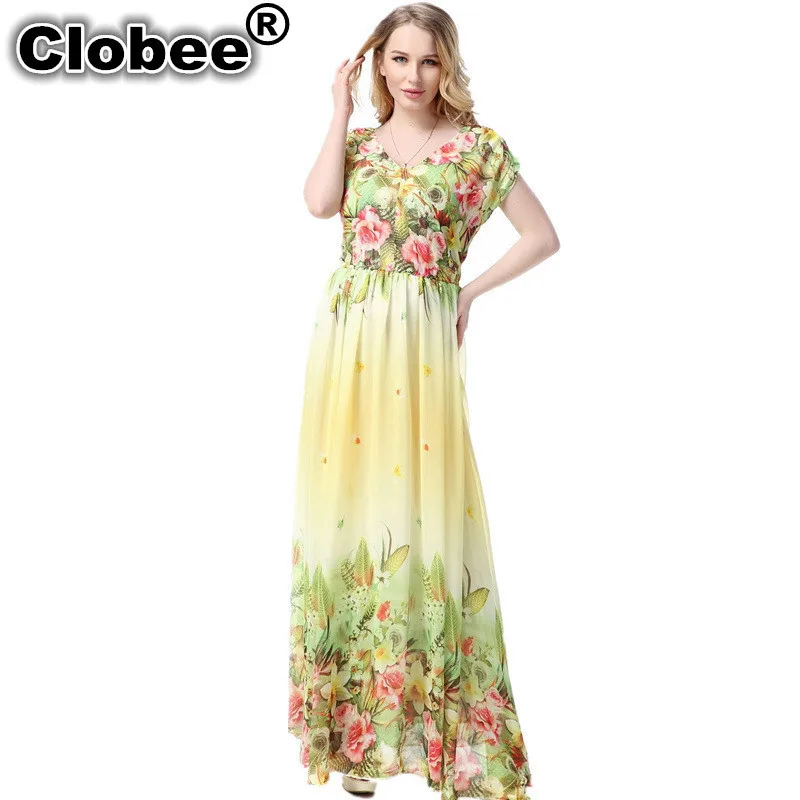 Beach 2019 Women Summer Print Chiffon Dress ukraine Big Sizes hippie Elegant Maxi Long Dresses Plus Size 6XL 7XL Vestidos | Женская