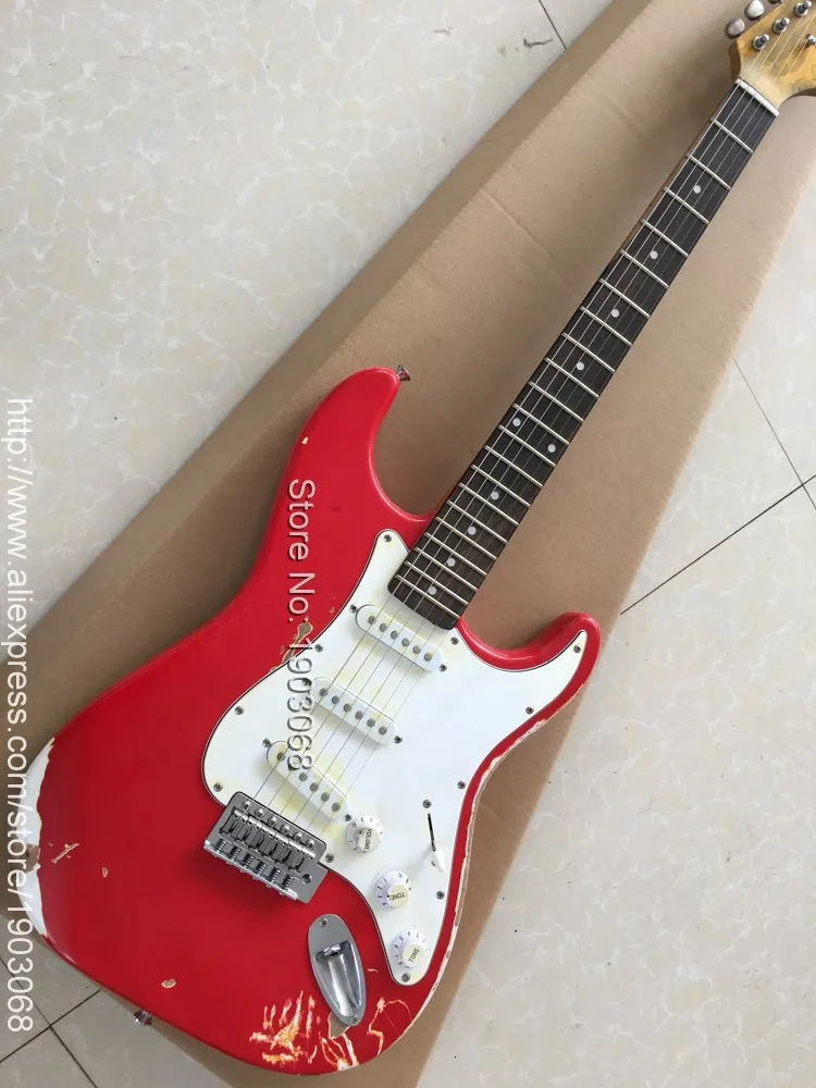 Все искусственные relic red ST электрогитара, 1964 состаренная релическая ST гитара, SSS