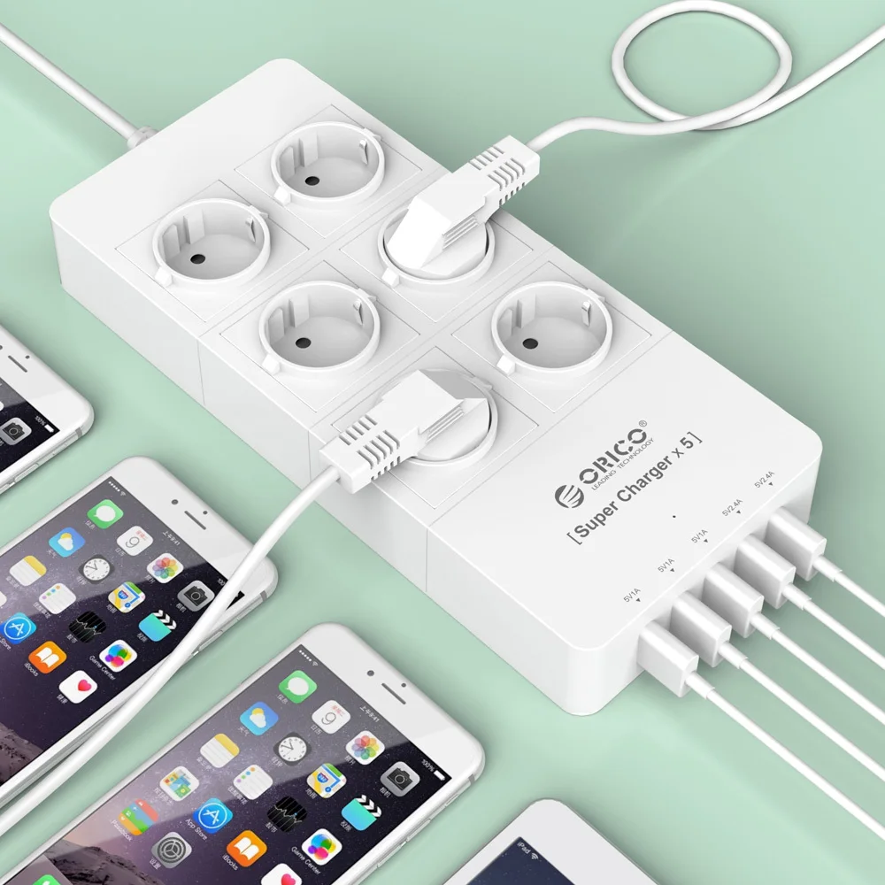 ORICO HPC-6A5U ЕС Plug 6 Защита от перенапряжения мощность Stirp с 5x5V2. 4A USB зарядное