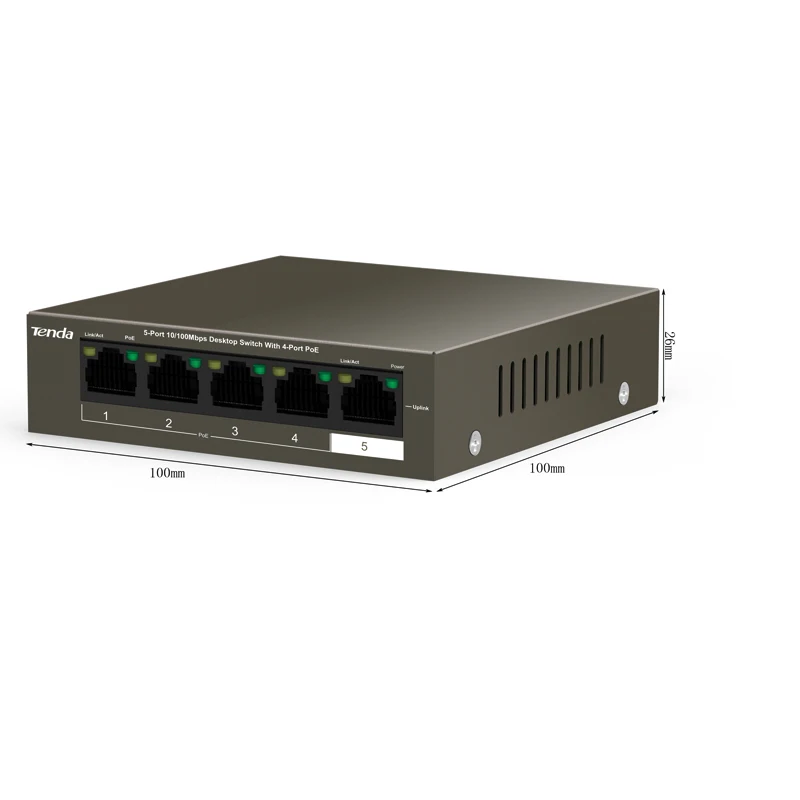 Tenda TEF1105P-4-63W коммутатор для интернет-сети 5-Порты и разъёмы, длиной 250 м расстояние стабильный PoE Питание, Plug and Play, прочный и Secure
