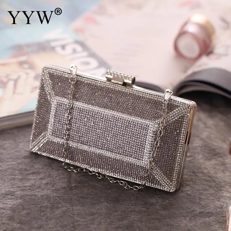 

YYW Women Evening Clutch Bag Sequin Clutch Female Crystal Day Clutches Wedding Purse Party Banquet Black Gold Box Crossbody Bags
