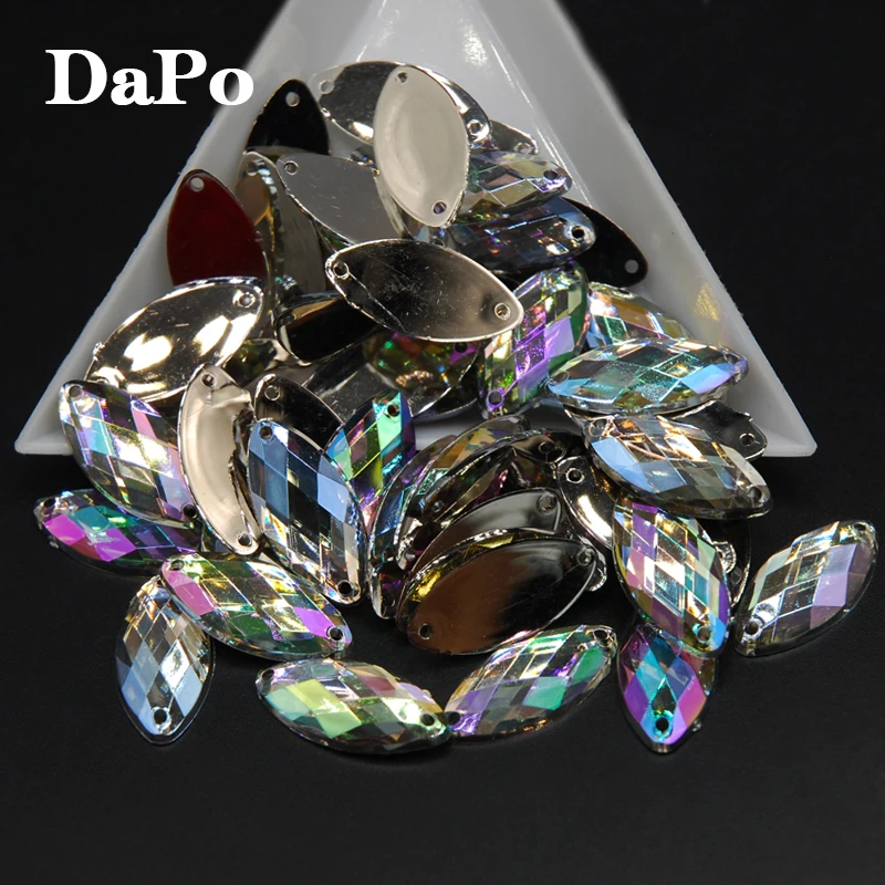 Кристально чистые Стразы AB Пришивные Акриловые Плоские Самоцветы конский глаз