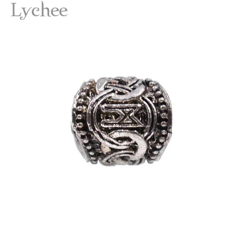 Lychee 1pcs Vintage Alloy Viking Rune Beads Antique Silver Color Dreadlock Hair Bead Hole Braid Clip Unisex Jewelry | Украшения и