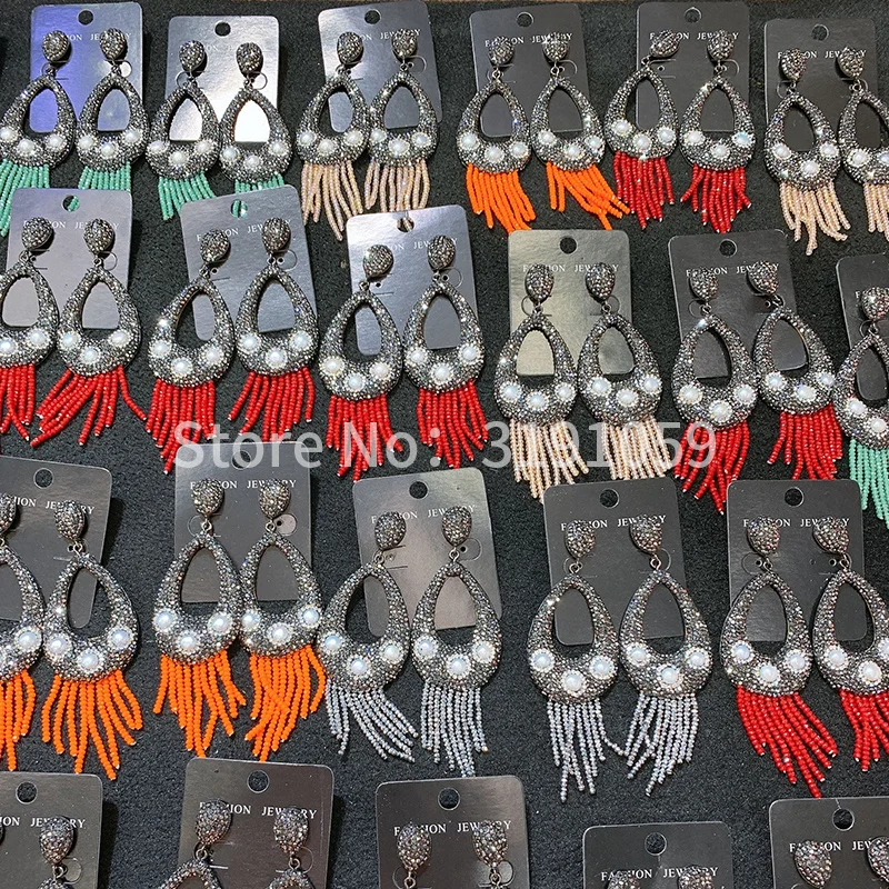 

2019 new fashion hollow multicolor pearl crystal tassel earrings long pendant ornaments