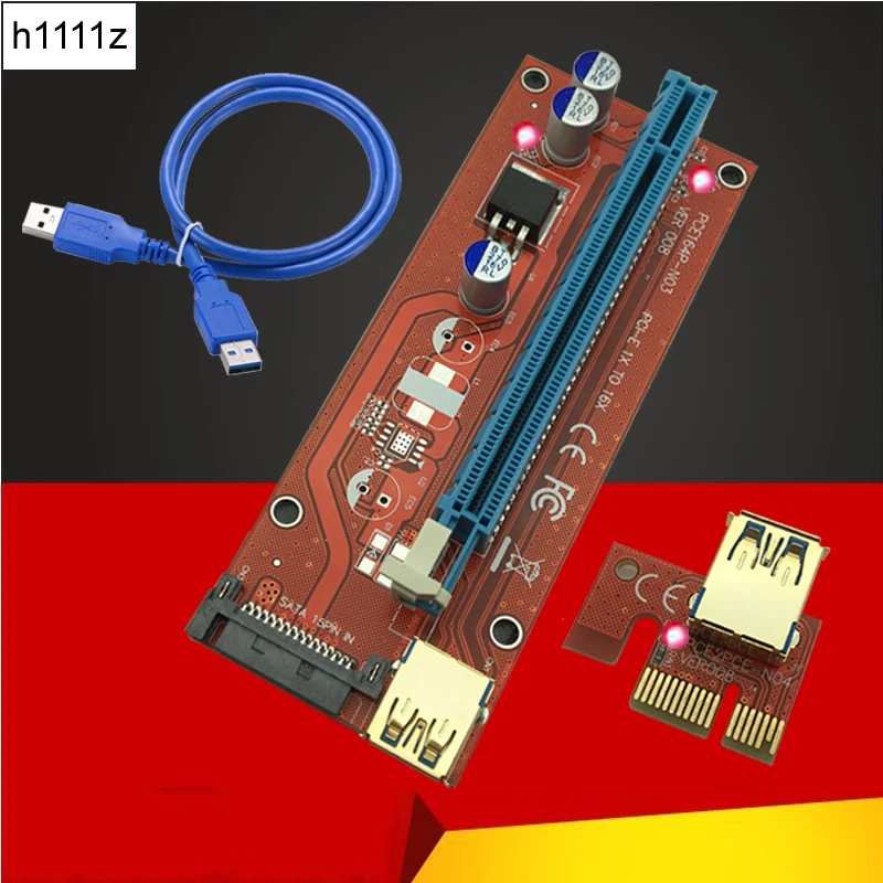 Новый позолоченный USB 3 0 VER008 60 см PCI E Riser Card SATA источник питания 1x к 16x для биткоина