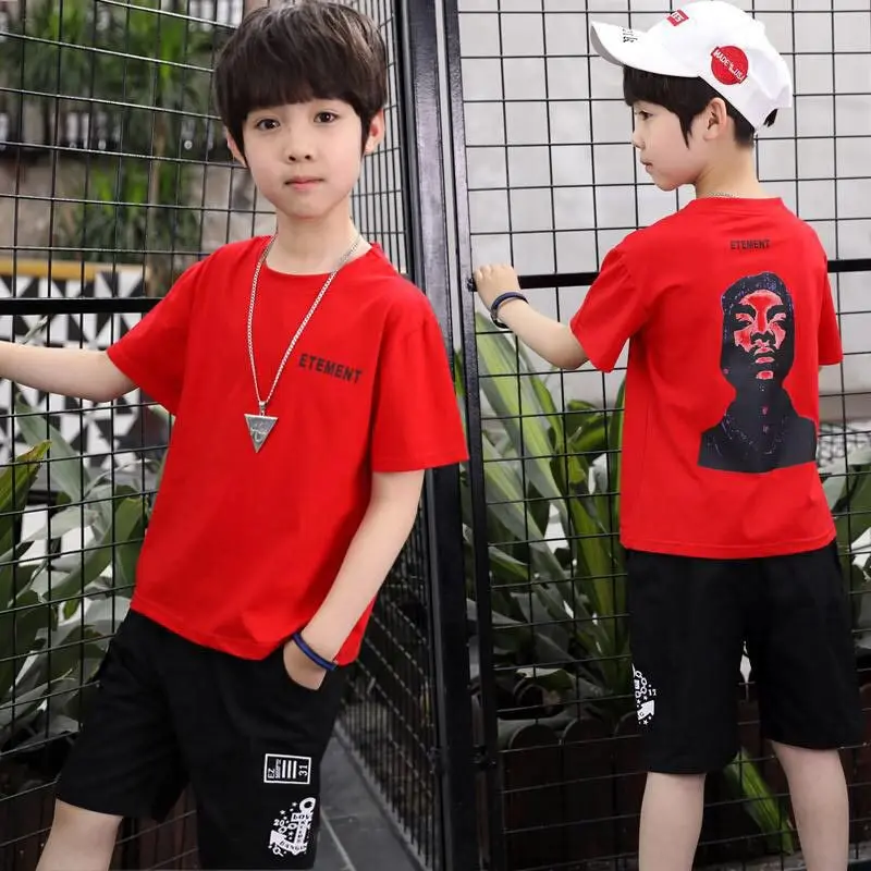 Kids Sets Boys Summer New Children Short Sleeved T Shirt +pant Two of Children's Sport Suit 5-14 Ages Clothing 10 12 Year |