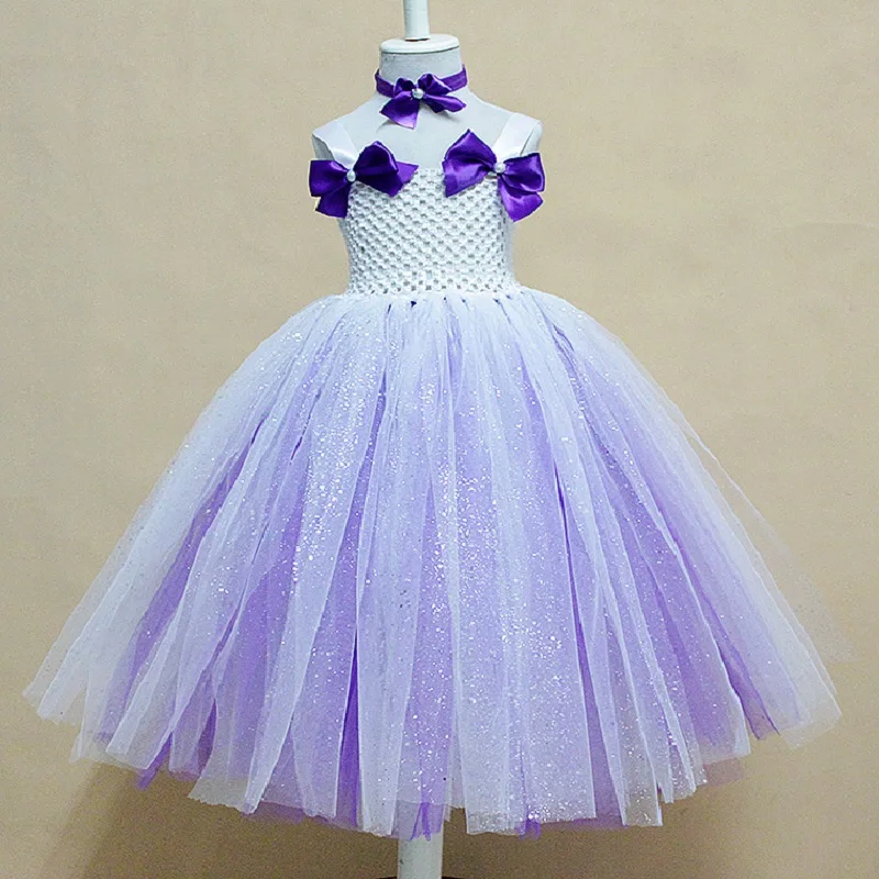 Новое поступление модное фиолетовое блестящее платье-пачка для маленьких