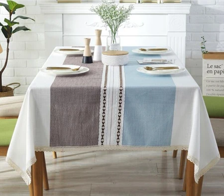 blue gray with lace Novzo плотная окрашенная в пряже льняная ткань Водонепроницаемая столовая скатерть клетчатая серая кисточка скатерть для кофейного столика Рождественское украшение - Цвет: blue gray with lace