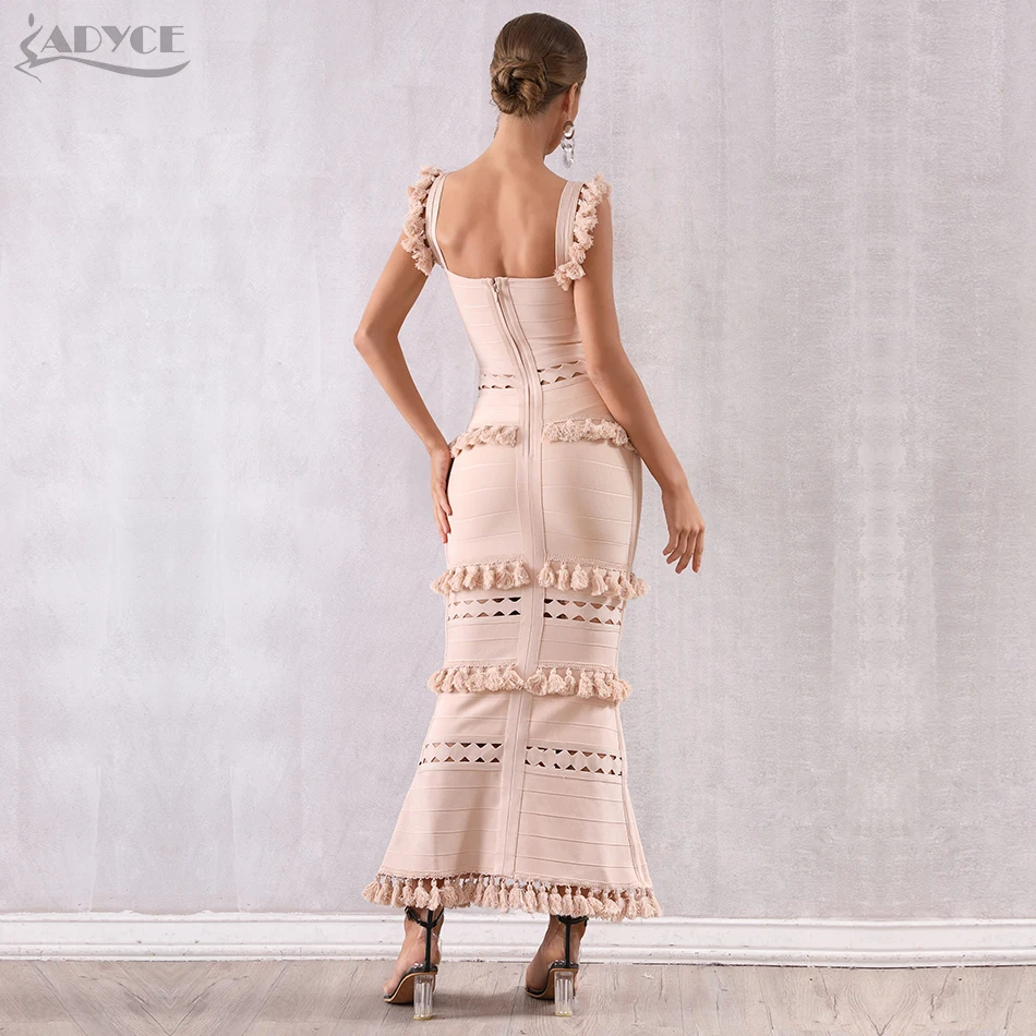 Adyce 2021 New Summer Women Maxi Hollow Out Bandage Dress Sexy Sleeveless Tassel Club Fringe Celebrity Evening Party | Женская одежда