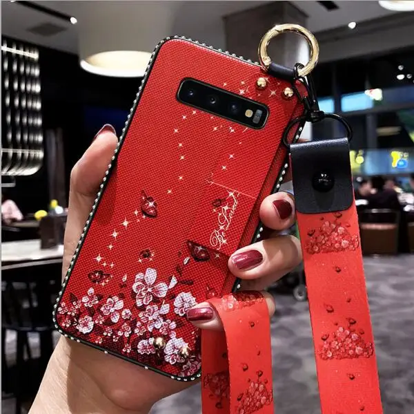 strap phone bag case Туфли с цветочным узором с ремешком чехол из термопластичного полиуретана для samsung galaxy s10 s8 s9 plus A8 A6 A9 A7 плюс j4 j6 A20 30 50 60 70 M30 20 note 8 9 чехол с блестками - Цвет: strap phone bag case