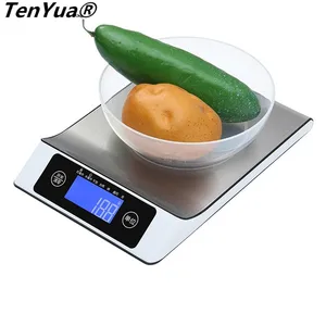 TenYua Household Waterproof Digital Kitchen Scale 5 10 15kg Big Food Diet Weight Balance Slim Stainless Steel Electronic Scales