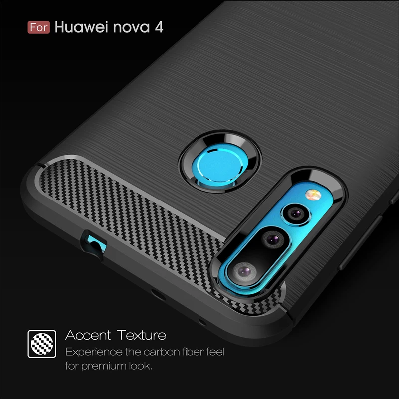 For Cover Huawei Nova 4 Case Firm Bumper Carbon Fiber 6.4&quot Rubber Silicone Funda Coque | Мобильные телефоны и