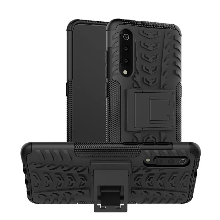 Для Xiaomi Mi 9 SE 8 A2 Lite 6X 5X Pocophone F1 Max 3 2 Чехол жесткий пластиковый мягкий силиконовый гибридный защитный чехол с подставкой PC+ TPU - Цвет: black