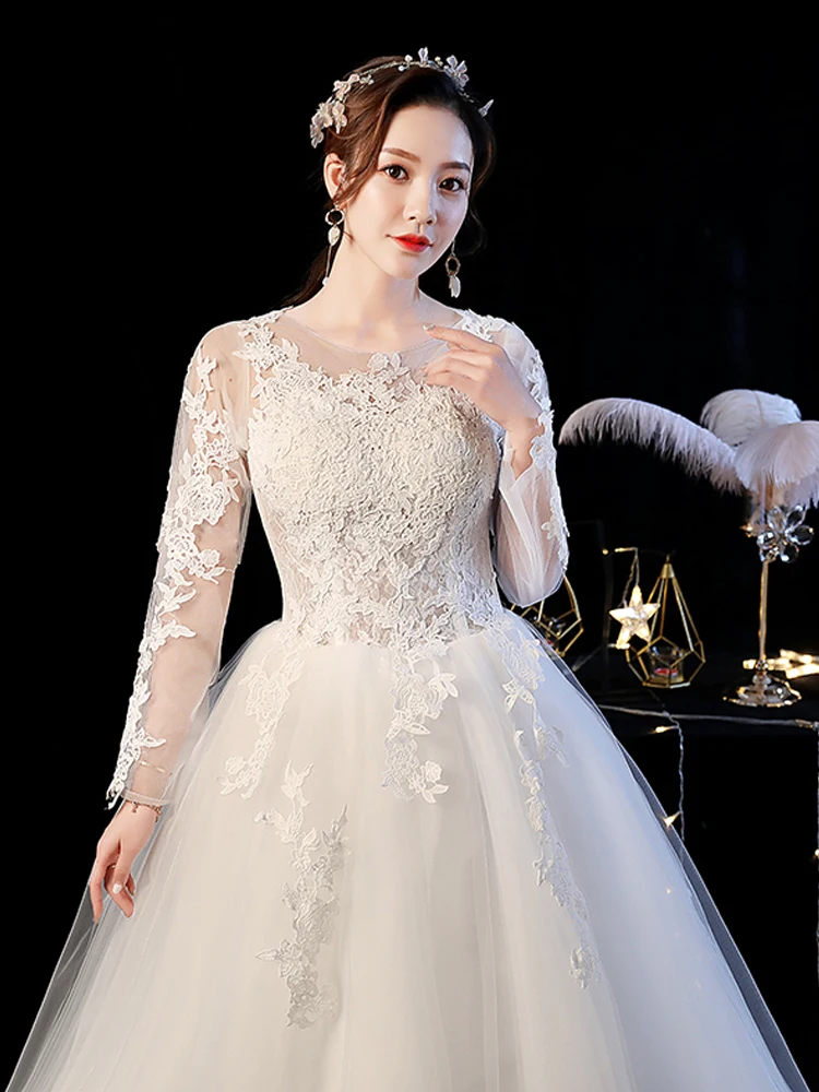It's YiiYa Wedding Dress Elegant O-neck Lace Floor Length Wedding Dresses Half Sleeve Vestido de novia Free Shipping XXN228