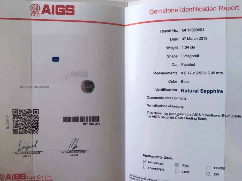 Ювелирные изделия Настоящее 18K Белое Золото 100% натуральный 1.04ct синий сапфир