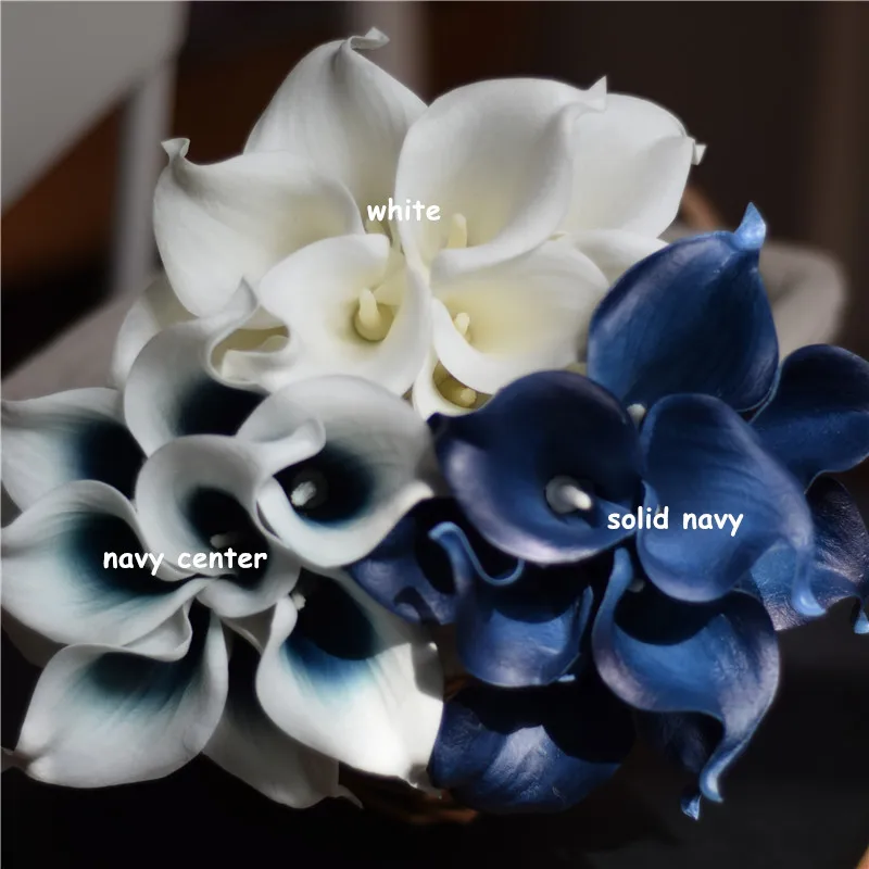

Navy Real Touch Calla Lilies Ivory White Callas for Silk Wedding Bridal Bouquets Bridesmaids Bouquets Table Centerpieces 30pcs