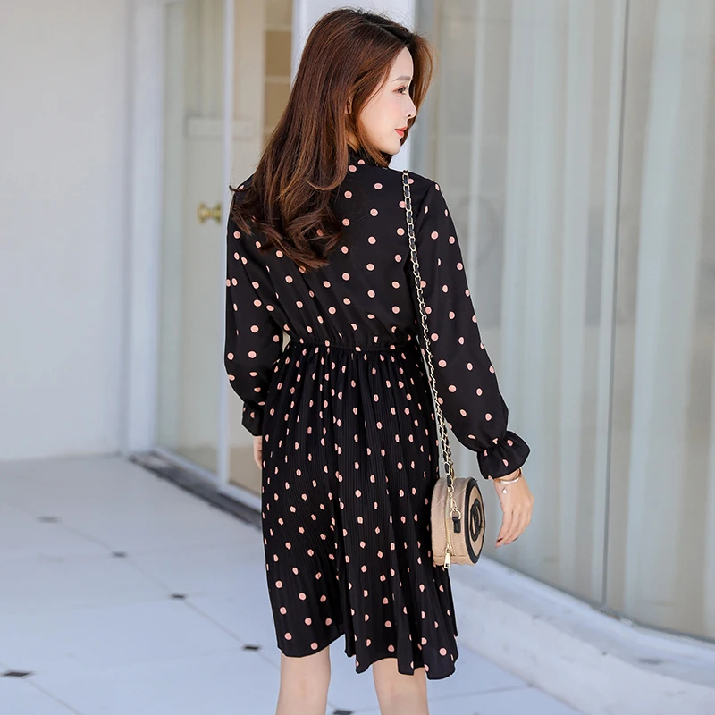 Женские платья весна и лето 2019 Новое поступление до колена в горошек для офиса с