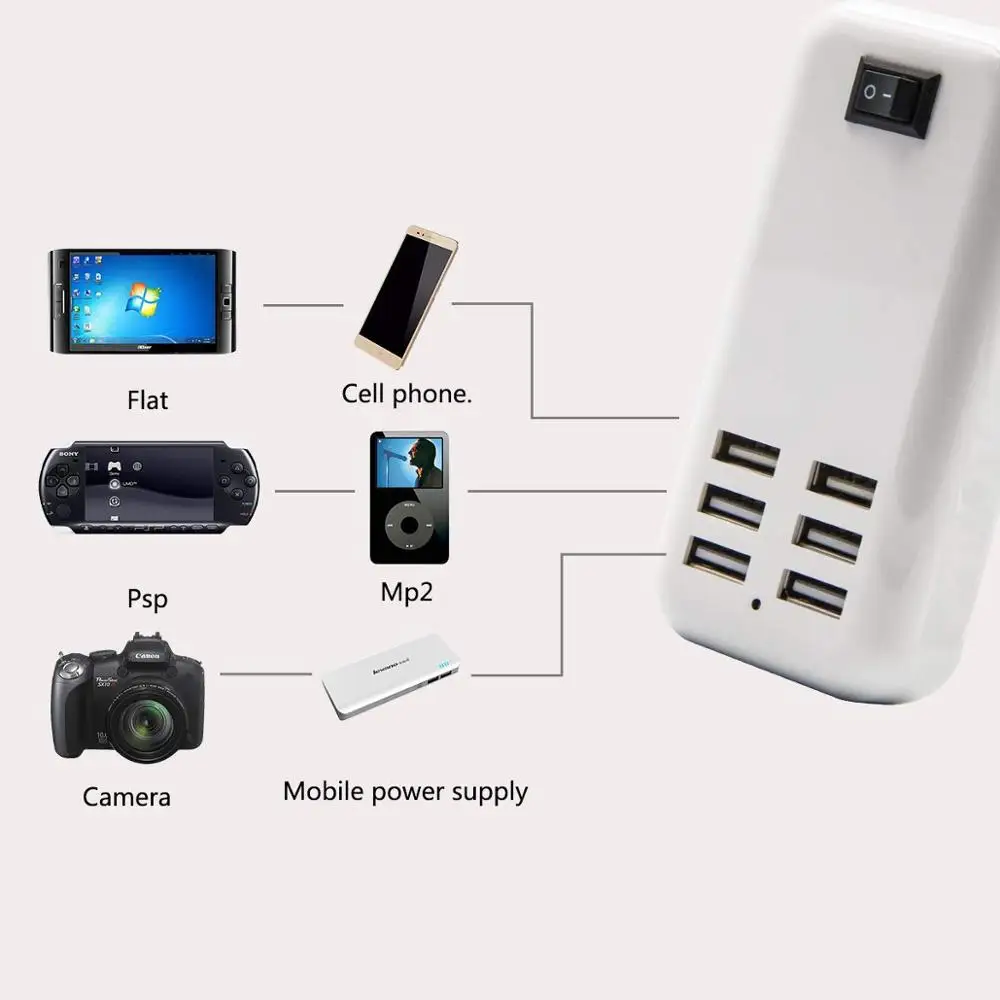 6 портов USB зарядное устройство концентратор Настольный США вилка AC питания