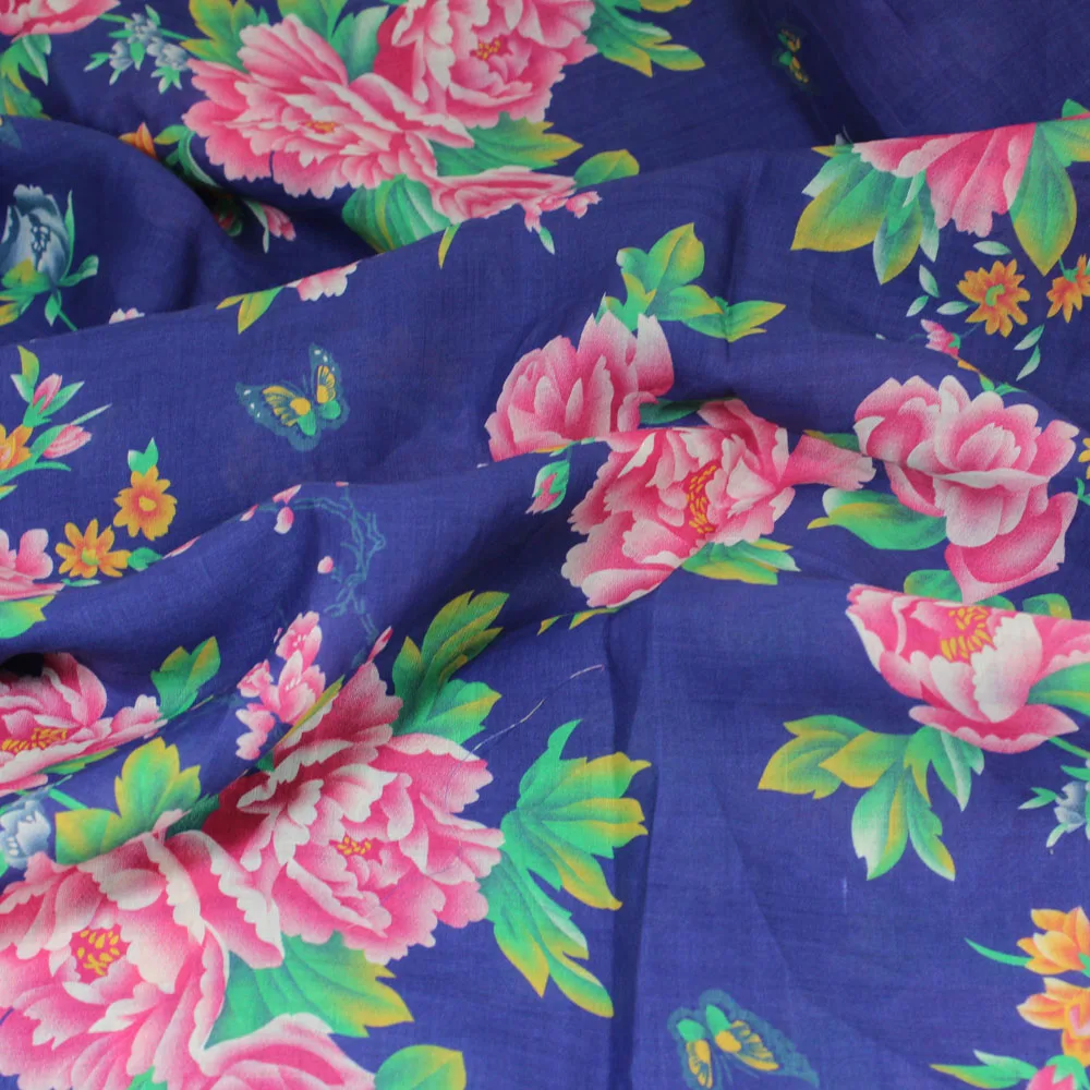 

High quality pure ramie fabric Fresh art printing telas Water-washing of Fugui Peony tissus Summer fabrics
