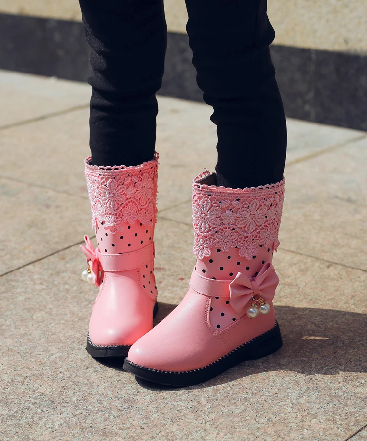 Женские кожаные ботинки с красным бантом модные Утепленные принцессы для