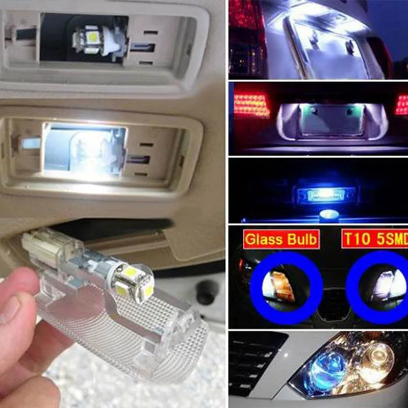 10 шт. автомобисветодиодный светодиодные лампы T10 W5W 5050 5SMD 168 194 192 DC 12 В|Сигнальная