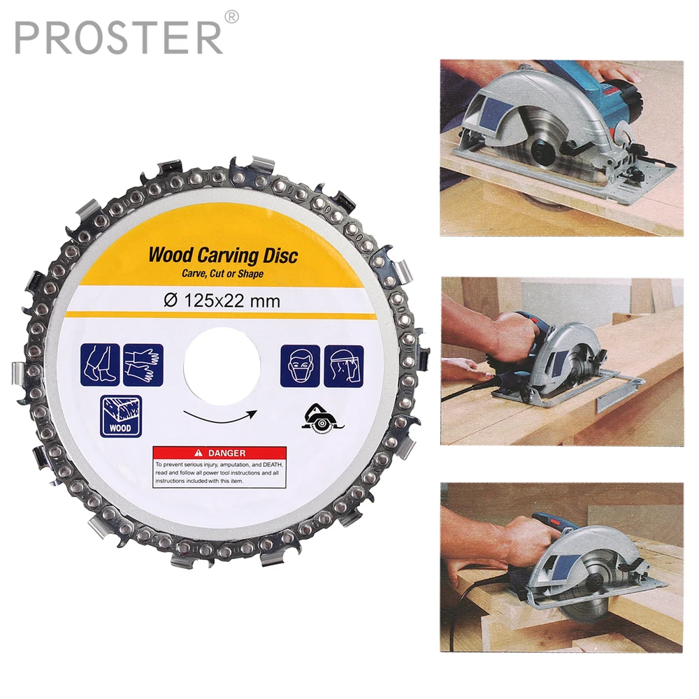 

Proster 5 Inch Grinder Chain Disc 22mm Arbor 14 Teeth Wood Carving Disc For 125mm Angle Grinder HT2371 Grinder Chain Disc