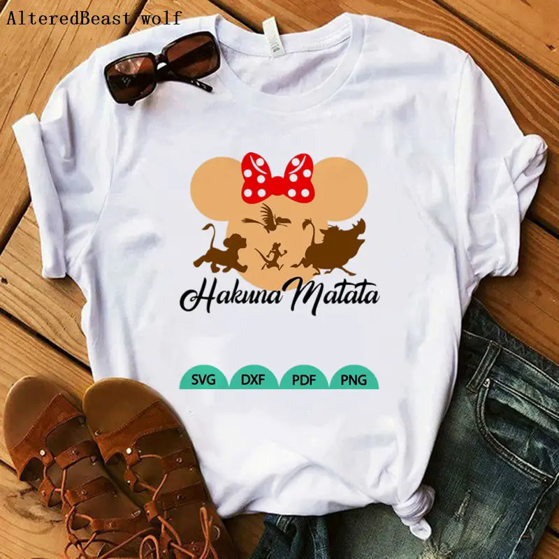 as picture Hakuna Matata Футболка Леди Король Лев Simba vogue Леди Тройники лето белый Принт мультфильм o-образным вырезом короткий рукав повседневные топы тройник - Цвет: as picture