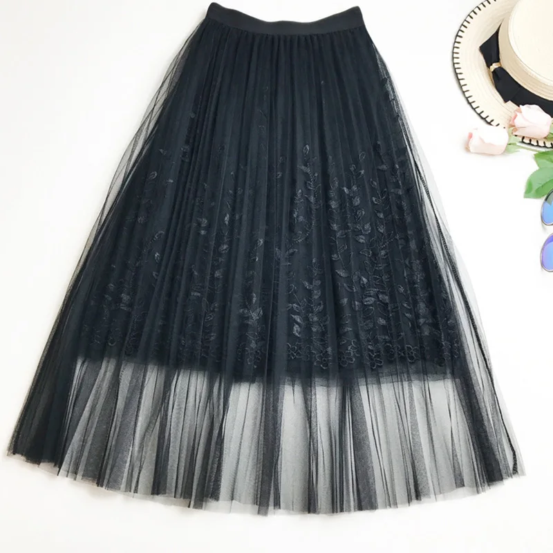 Новый модный гофрированный с сеткой юбка тяжелое платье вышивкой вышитая