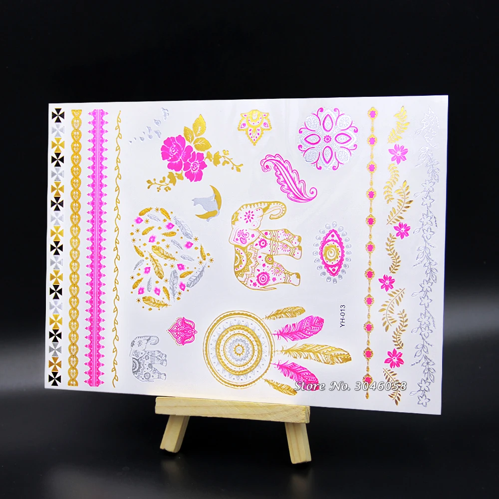 

3d Fake Elephant flash Tattoos Waterproof Metallic Gold sleeve temporary tattoo men kids sticker Dream henna tattoo stickers