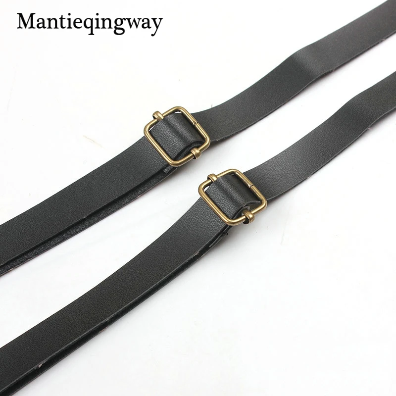 Mantieqingway 4 зажимы подтяжки Мужские Регулируемый искусственная кожа черный пояс