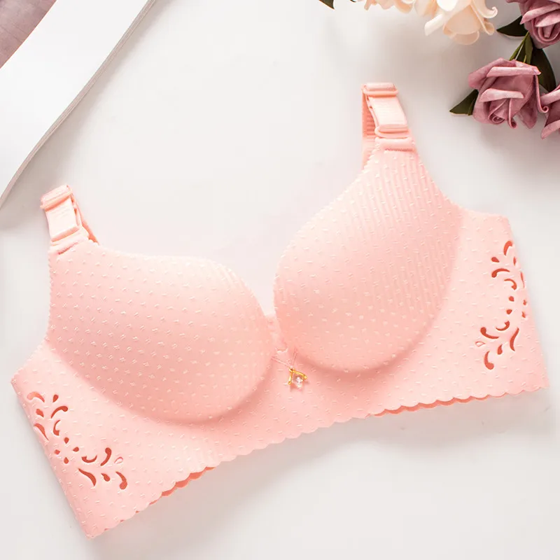 pink Новое нижнее белье пуш-ап, популярные модели, цельное нижнее белье с дырочками, комфортное и дышащее, бюстгальтер без стальных колец - Цвет: pink