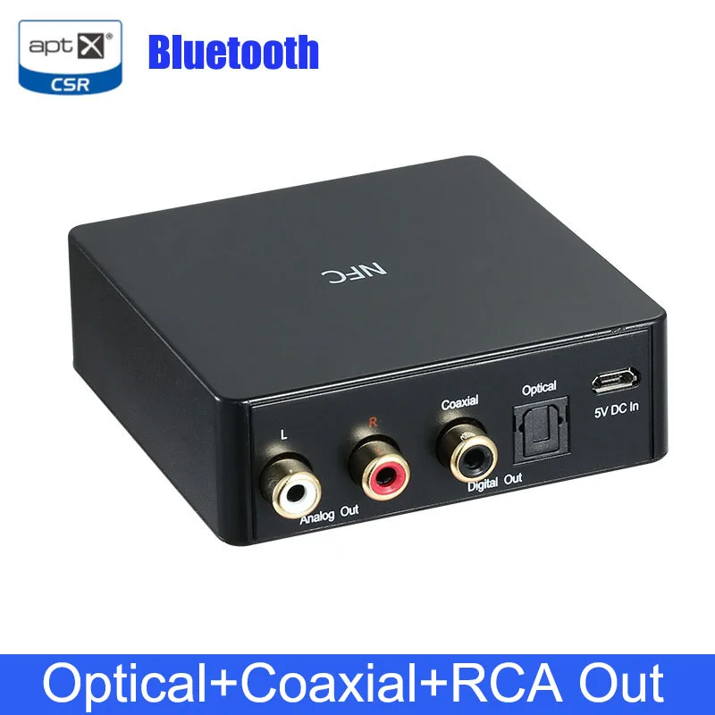 NFC Bluetooth 4,0 аудио приемник DAC APTX CSR беспроводной цифровой музыкальный приемник с RCA оптический коаксиальный/SPDIF выход