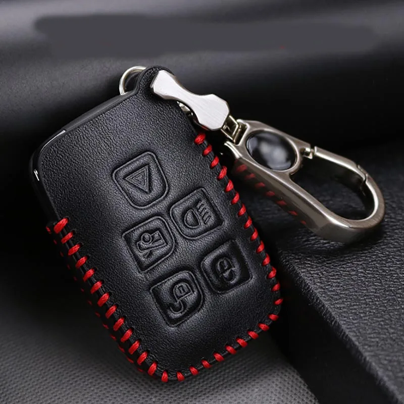 

Genuine PU Leather Remote Key Bag Case Fob Holder Chain For Land Rover Series