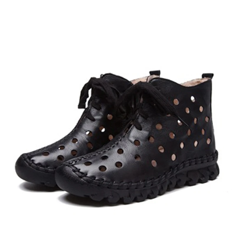 

BEYARNE New Design Summer Women Boots Soft Genuine Leather Ankle Boots For Women Casual Shoes Breathable Hollow Cool Boots Woma
