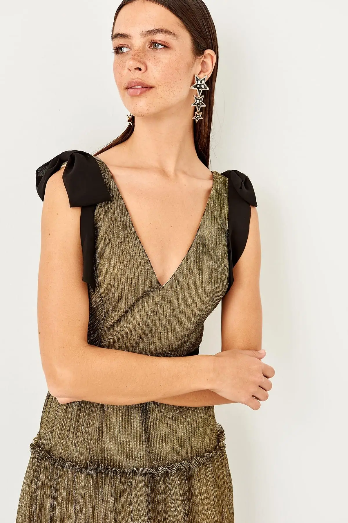 Trendyol Золотое блестящее платье TPRSS19UZ0093|Женские платья| |