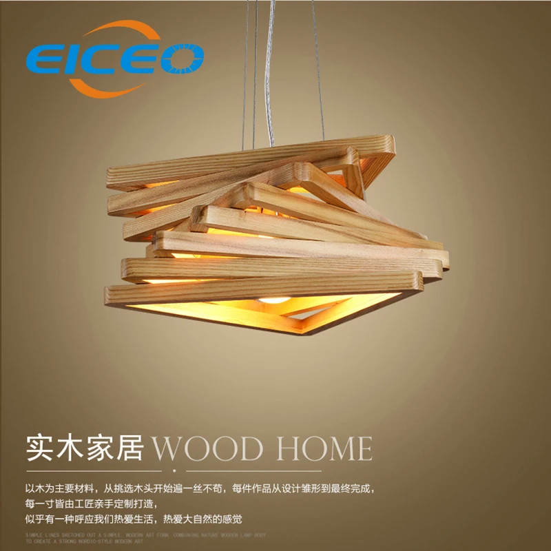 

(EICEO) Nordic Wood Chandelier Creative Living Room Lamps Bedroom Restaurant Triangular Wooden Corridor Lights LED Pendant Lamp