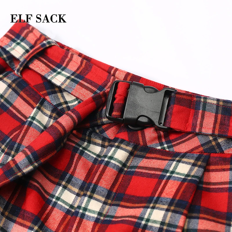 ELFSACK/Новинка женские брюки повседневные клетчатые широкие на завязках в
