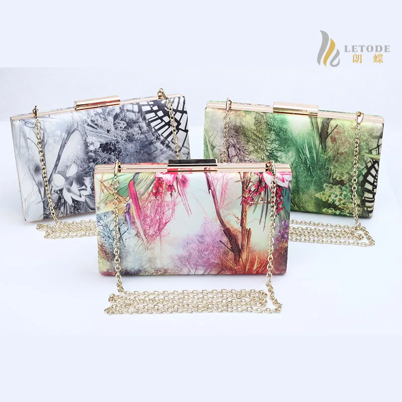 Bolsa Bolsos Female Flower Print bag ladies evening wedding flap clutch Frame Vintage Landscape elegant chain handbag 8238-2 | Багаж и