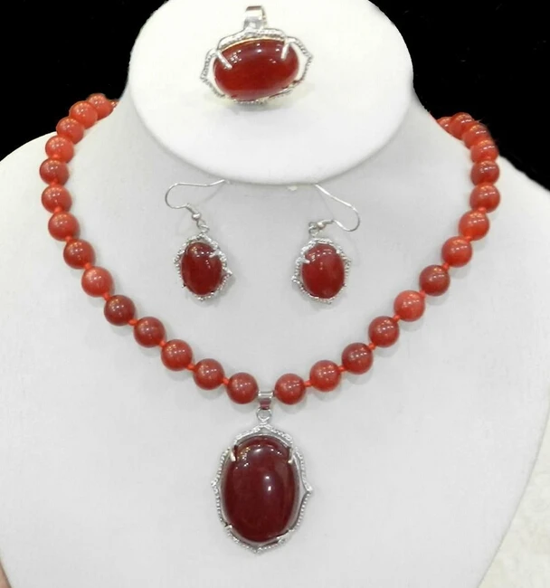 DYY + 906 натуральный очаровательный красный рубин ожерелье кольцо серьги Ювелирные