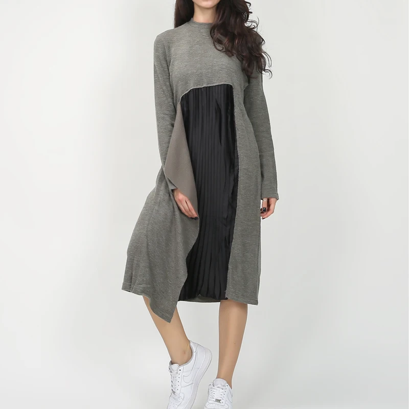 2016 Лето Длинное Платье Свободный Стиль Вязание Шифон Шить Драпированные Платья