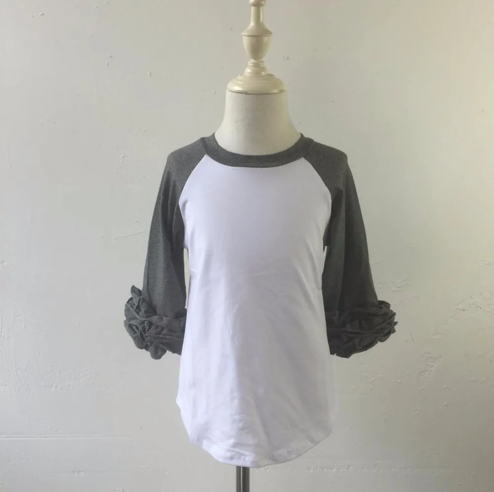 

Girl Shirts Candy Color Ruffle Raglan Shirt Wholesale Icing Ruffle Shirt New Cotton Toddler Baby Clothes Icing Raglan Shirt